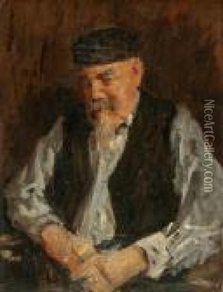 Hombre Con Chaleco Y Gorra.
 Oleo Sobre Carton. 47,5 X 36 Cms Oil Painting - Pere Ysern Y Alie