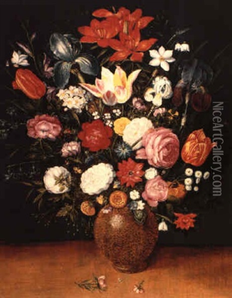 Bouquet De Fleurs Compose De Tulipes, Iris, Fleurs D'oranger... Oil Painting - Andries Daniels