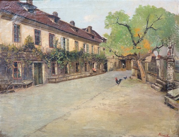 View Of A Courtyard, Czech Republic Oil Painting - Jan B. Minarik