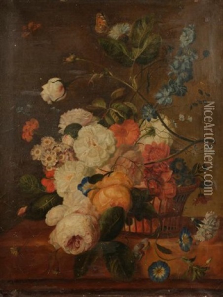 Bouquet Sur Un Entablement Avec Une Fontaine Oil Painting - Jan-Baptiste Bosschaert