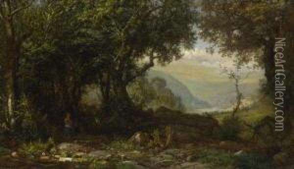 Zwei Madchen Auf Dem
 Waldweg. Oil Painting - Eduard Gustav Seydel