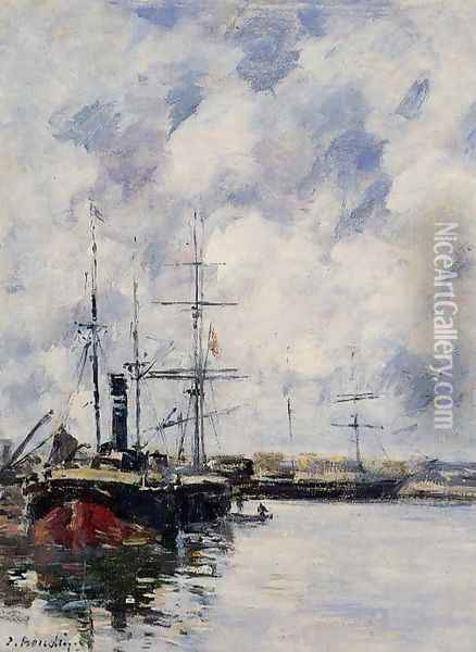A Corner of the Deauville Basin Oil Painting - Eugene Boudin