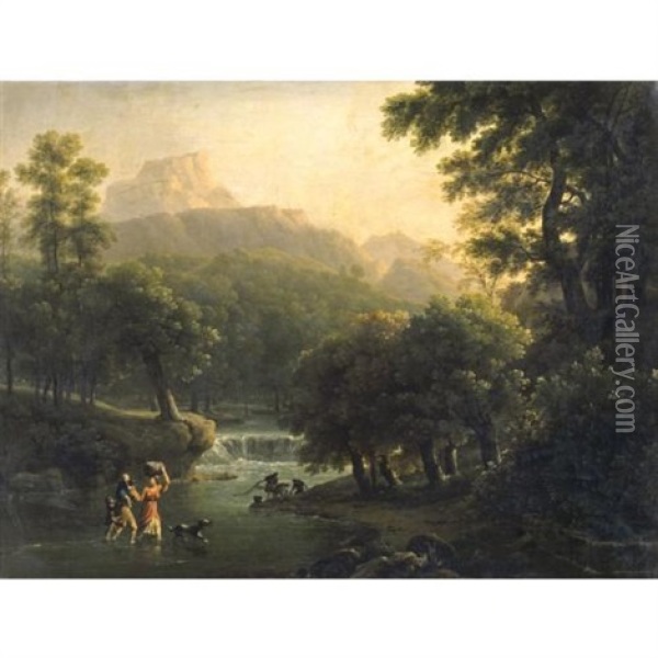 Landscape With Figures Crossing A River Oil Painting - Jean Joseph Xavier Bidault