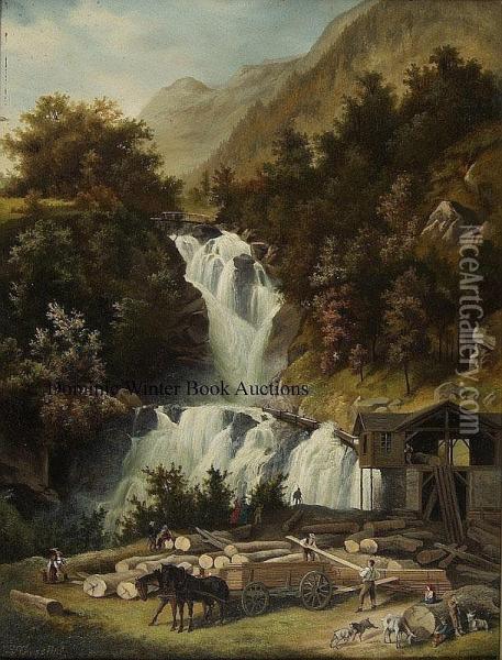Falls Of Reichenbach Oil Painting - Albert Gysling
