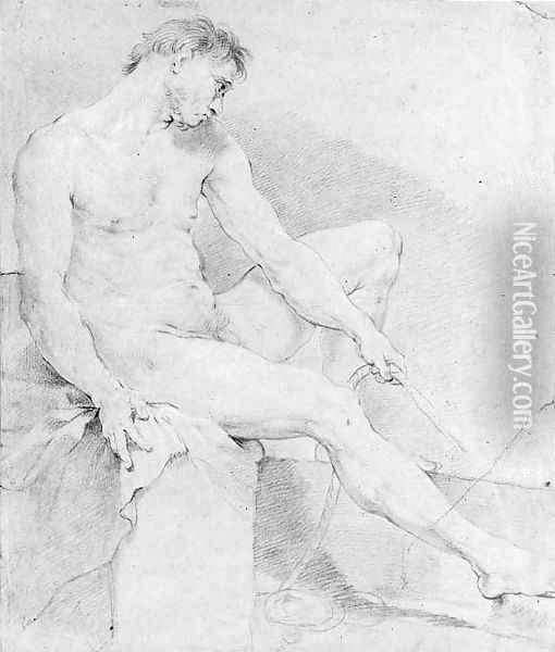 A seated nude turned to the right Oil Painting - Charles Joseph Natoire