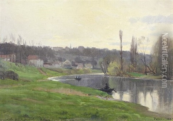 Bord De Seine, Bas Meudon, Etude D'hiver, 1882 Oil Painting - Paul (Jean Marie) Sain