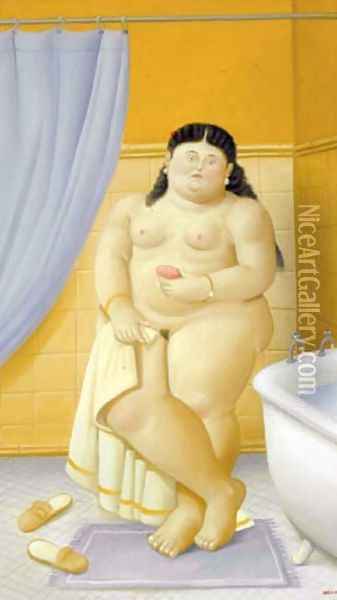 A Bath Oil Painting - Fernando Botero