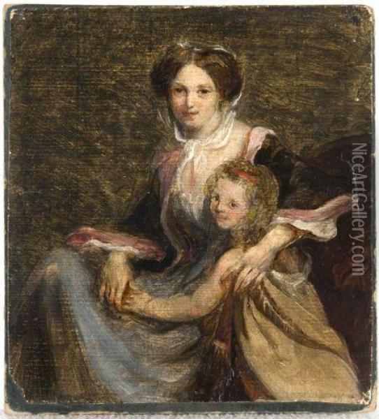 Portrait Presume De Madame Lazare Et Sa Fille Oil Painting - Baron Francois Gerard