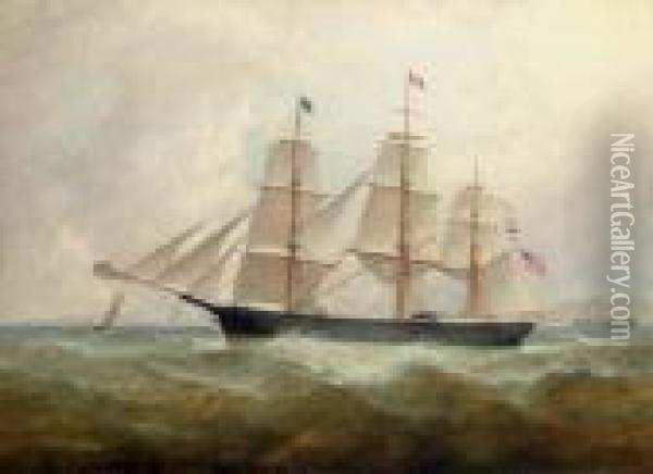 The American Clipper Ship Susan 
Howland Passing A Lighthouse; Thought To Be Perch Rock Lighthouse And 
Fort Oil Painting - William Howard Yorke
