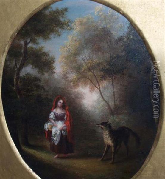 Little Red Riding Hood And The Wolf Oil Painting - Anna Elizabeth Hardy