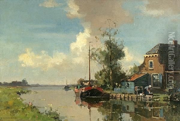 Canal Scene Oil Painting - Cornelis Vreedenburgh