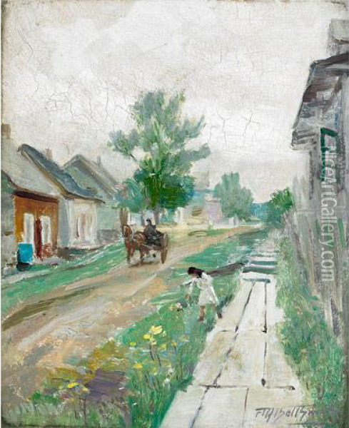 Village Roadway Oil Painting - Frederic Marlett Bell-Smith