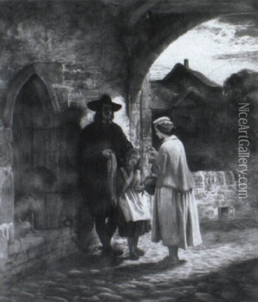 Bunyon And His Blind Daughter At Beaford Gaol Oil Painting - George (Sir) Harvey