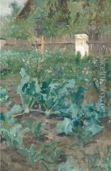Bauerngarten Oil Painting - August Xaver Carl von Pettenkofen