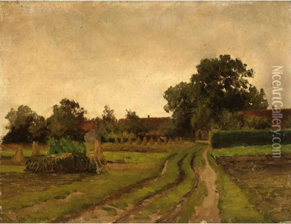 Landscape With Farmhouses Oil Painting - Geo Poggenbeek