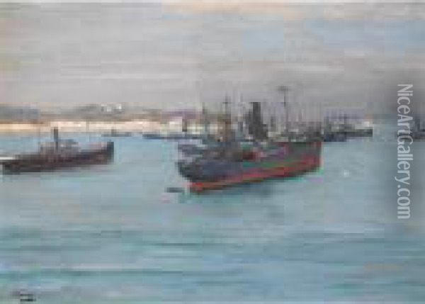 Norwegian Cargo Boats, St Jean De Luz Oil Painting - John Lavery