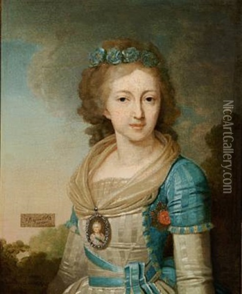 Portrait Of The Grand Duchess Elena Pavlovna, Daughter Of Tsar Paul I Oil Painting - Vladmir Lukich Borovikovsky