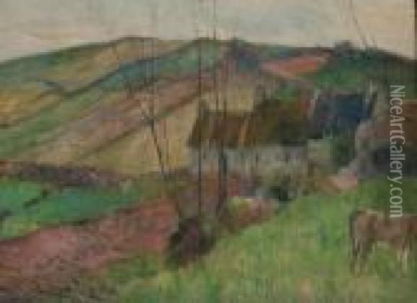 Chaumieres Au Flanc De La Montagne Sainte-marguerite Oil Painting - Paul Gauguin