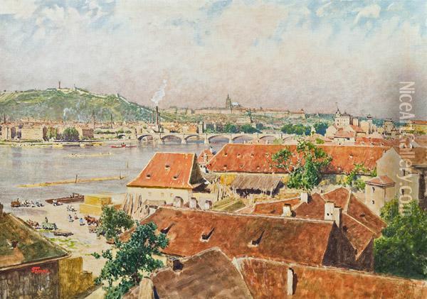 Blick Auf Prag Oil Painting - Heinrich Tomec
