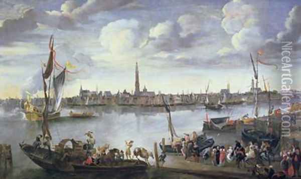 Antwerp from the Further Bank of the Scheldt Oil Painting - Hendrik van Minderhout