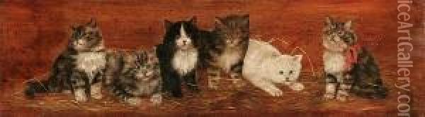 Six Kittens Oil Painting - Bessie, Betsie Bamber
