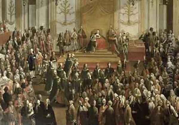 Maria Theresa at the Investiture of the Order of St Stephen 1764 Oil Painting - Martin II Mytens or Meytens