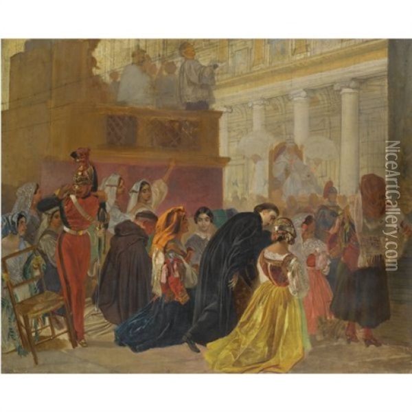 Return Of Pope Pius Ix To Rome In (study) Oil Painting - Karl Pavlovich Bryullov