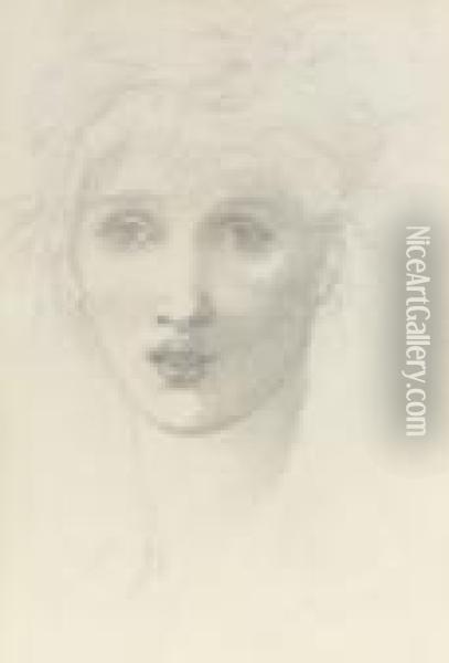 Study Of A Female Head Oil Painting - Sir Edward Coley Burne-Jones