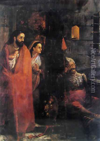 Birth of Krishna Oil Painting - Raja Ravi Varma