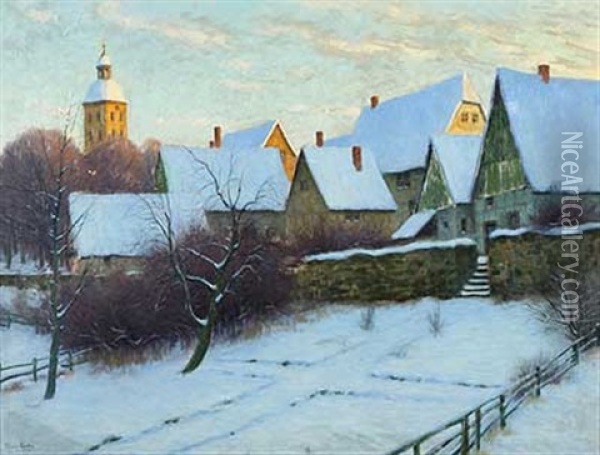 Nachmittagssonne Uber Verschneitem Dorf Oil Painting - Franz Hecker