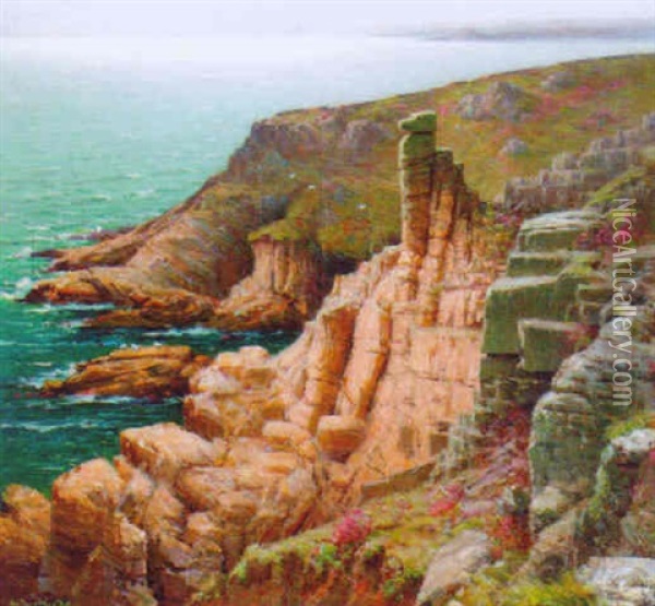 Trewaras Head, St. Ives, Cornwall Oil Painting - Arthur Meade