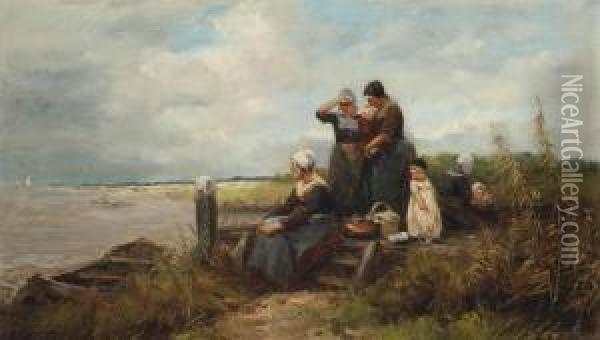 Waiting For The Catch Oil Painting - Johan Mari Ten Kate