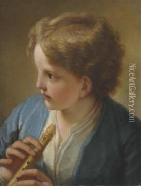 A Young Boy With A Flute Oil Painting - Benedetto Luti