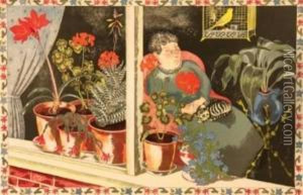 Window Plants Oil Painting - John Nash