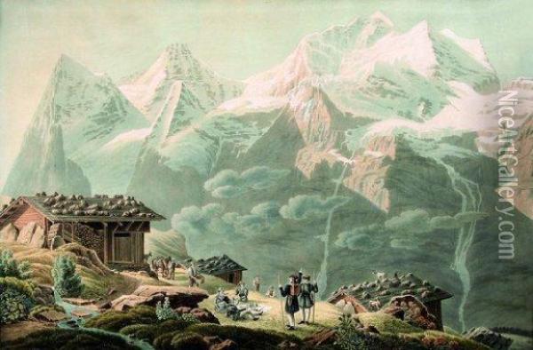 La Jungfrau, Le Munch, L'eiger Depuis Wengernalp Oil Painting - Mathias Gabriel Lory