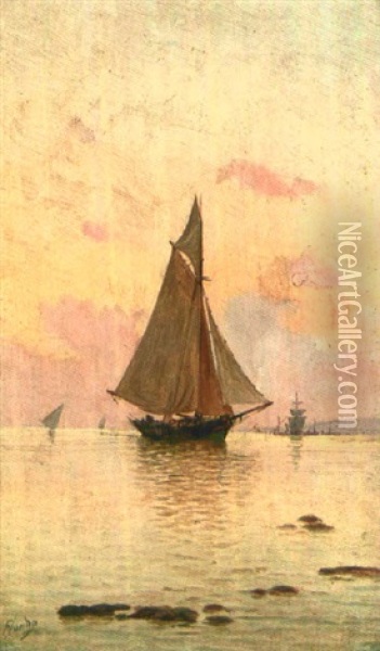 Segelschiff Im Abendrot Oil Painting - Enrique Florido Berruelo