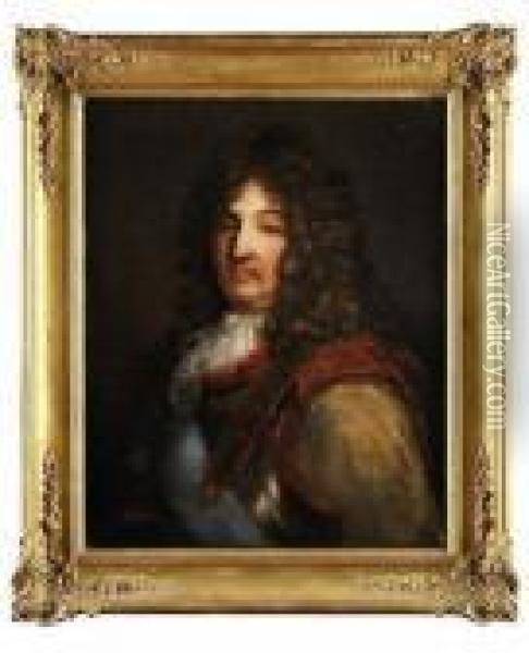 Portrait En Buste Du Roi Louis Xiv En Cuirasse,portant L'ordre Du Saint Esprit Oil Painting - Hyacinthe Rigaud
