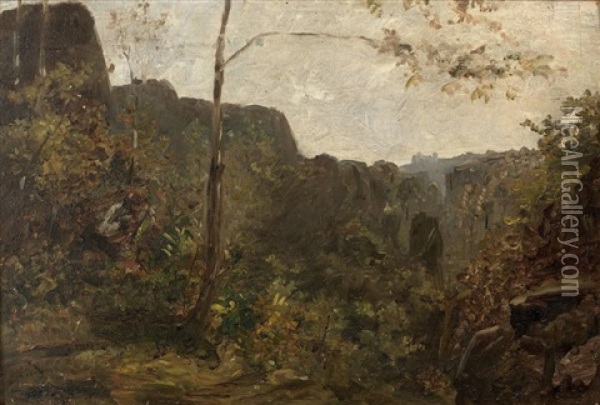 Rochers De Mortain A L'automne (manche) Oil Painting - Paul Huet
