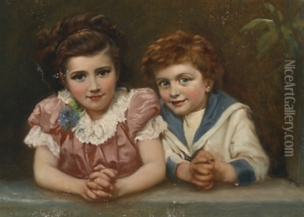 Portrait Of Two Children Oil Painting - Paul Peel