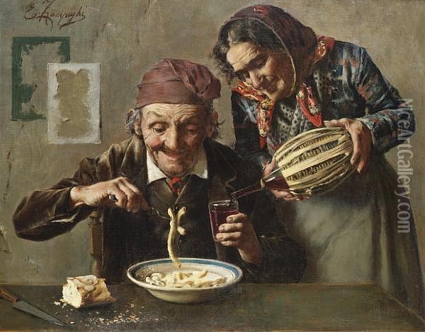 A Hearty Meal Oil Painting - Eugenio Zampighi