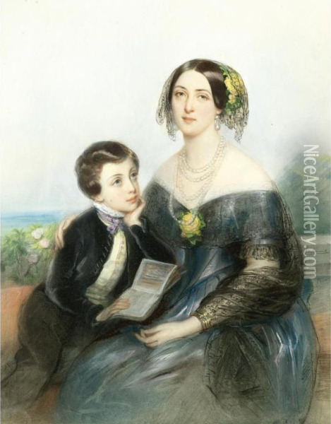 Portrait Of Aurora Demidova-karamzina And Her Only Son, Paul Oil Painting - Laure, Nee Girard Houssaye De Leomenil