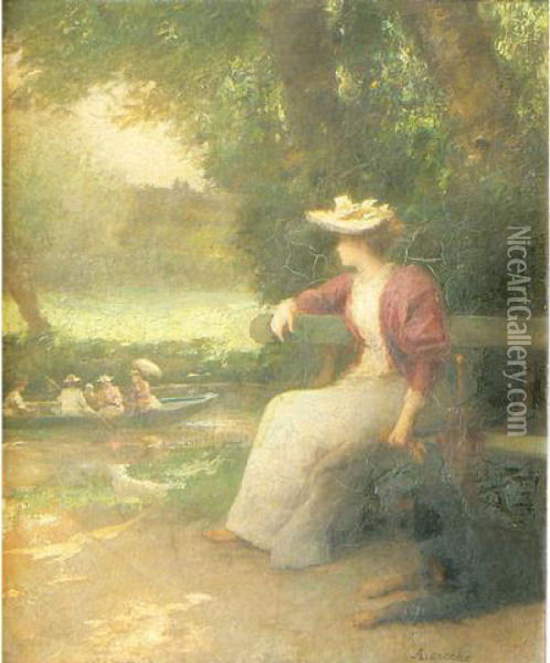 Elegante Assis Dans Un Parc Oil Painting - Armand Laroche