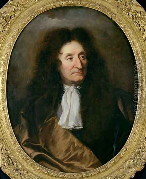 Portrait of Jean de La Fontaine 1621-95 Oil Painting - Hyacinthe Rigaud