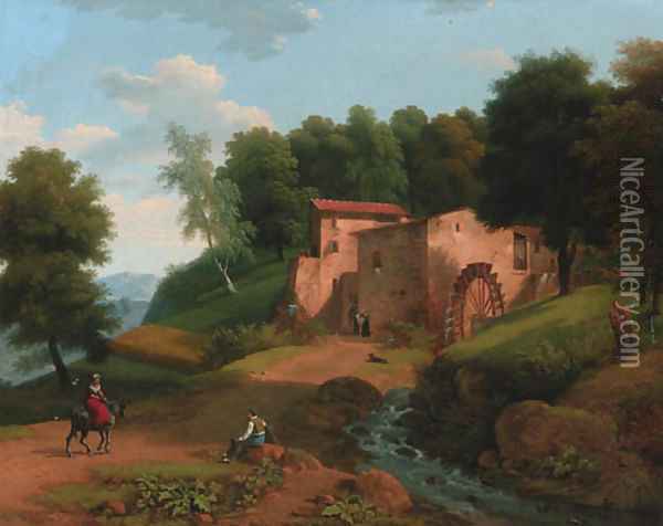 A watermill in a wooded landscape Oil Painting - Jean-Victor Bertin