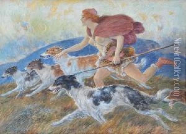 Diana And The Huntress Oil Painting - Percy Fred. Seaton Spence