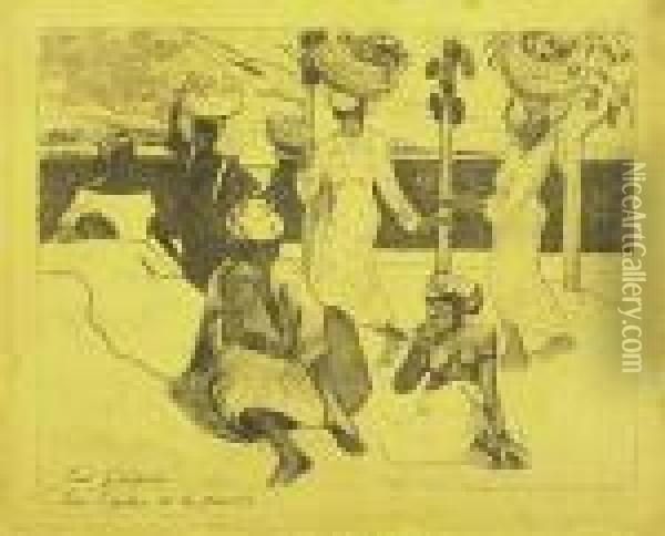Les Cigales Et Les Fourmis--souvenir De La Martinique Oil Painting - Paul Gauguin