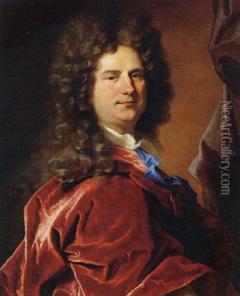 Portrait Of A Gentleman In Red Mantle Oil Painting - Hyacinthe Rigaud
