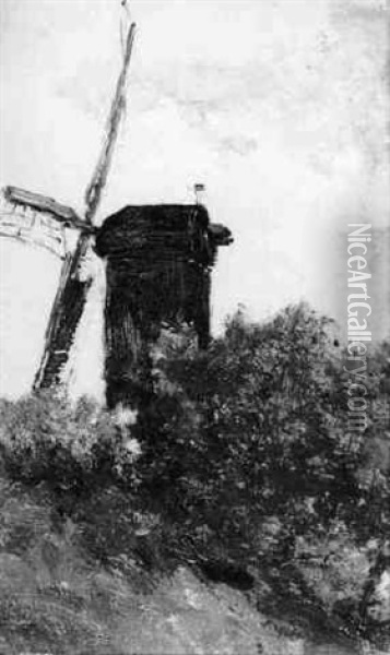 A Dutch Windmill Oil Painting - Paul Joseph Constantin Gabriel