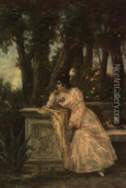 Meditando En El Jardin Oil Painting - Vicente Nicolau Cotanda