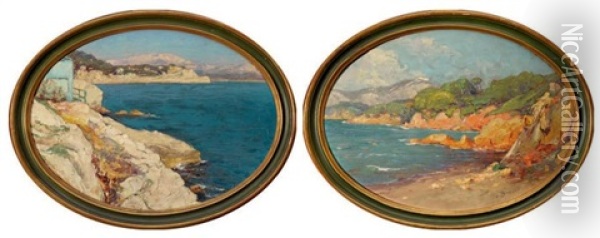 Crique Pres De Carqueiranne Et Crique Pres De Marseille (2 Works) Oil Painting - Emile Beaussier